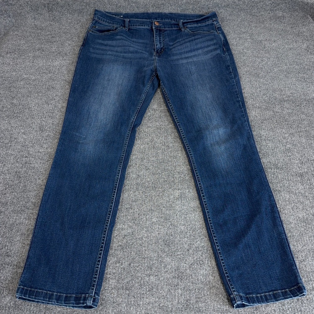 Mugsy Jeans Mens 38x31 Blue Medium Wash Stretch Denim Whisker Straight Leg